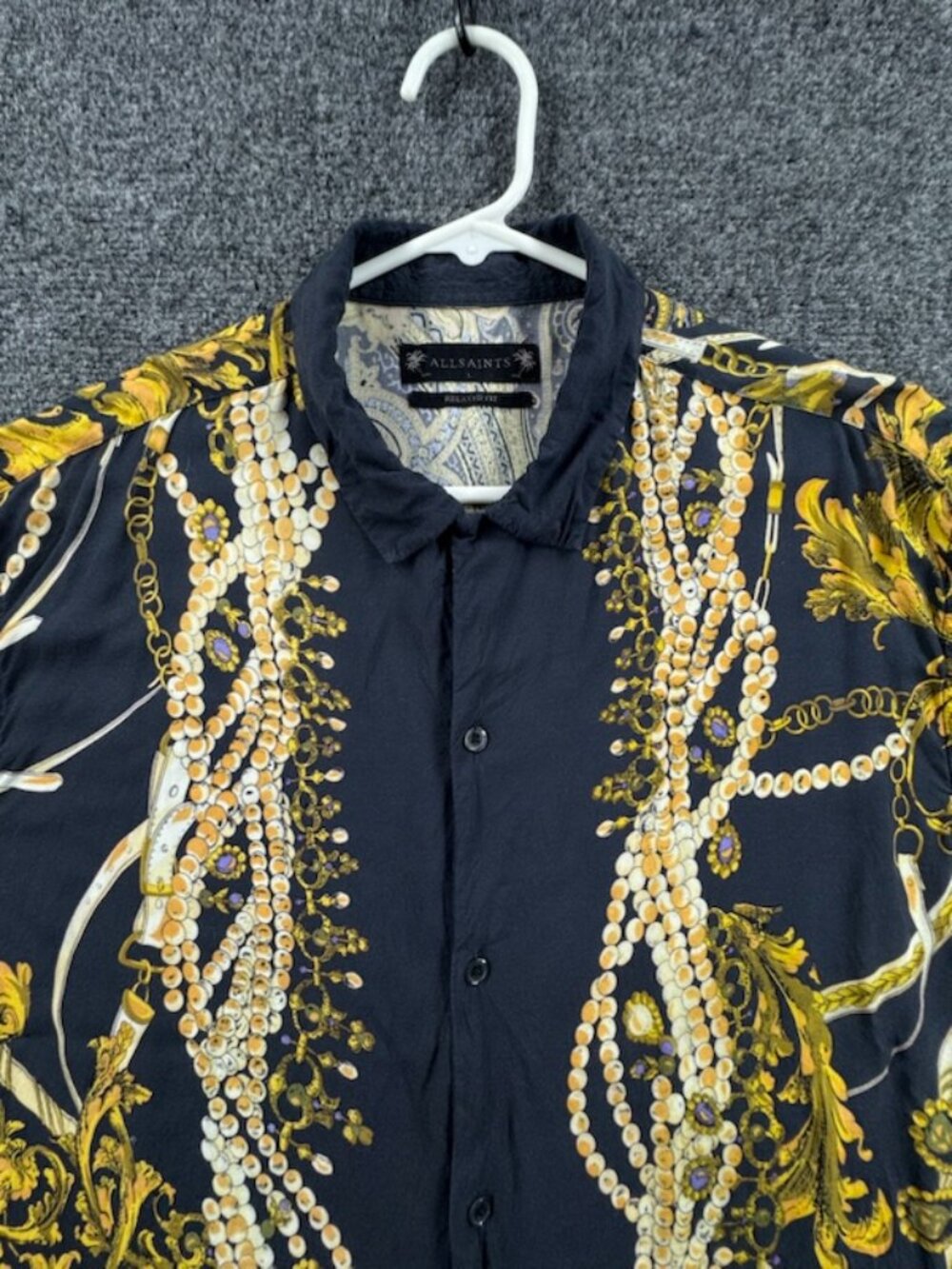Allsaints RUBENS Large Viscose Short Sleeve Men Black Shirt Button Up Woven